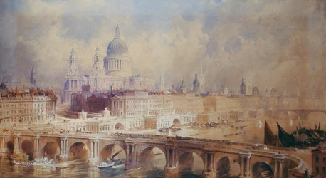 Diseño para el Embankment del Támesis, vista río abajo
